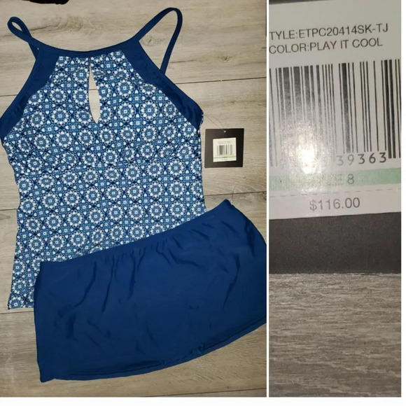 Ellen Tracy key hole tankini top with navy swim skirt size 8 Swimsuit - Picture 1 of 8